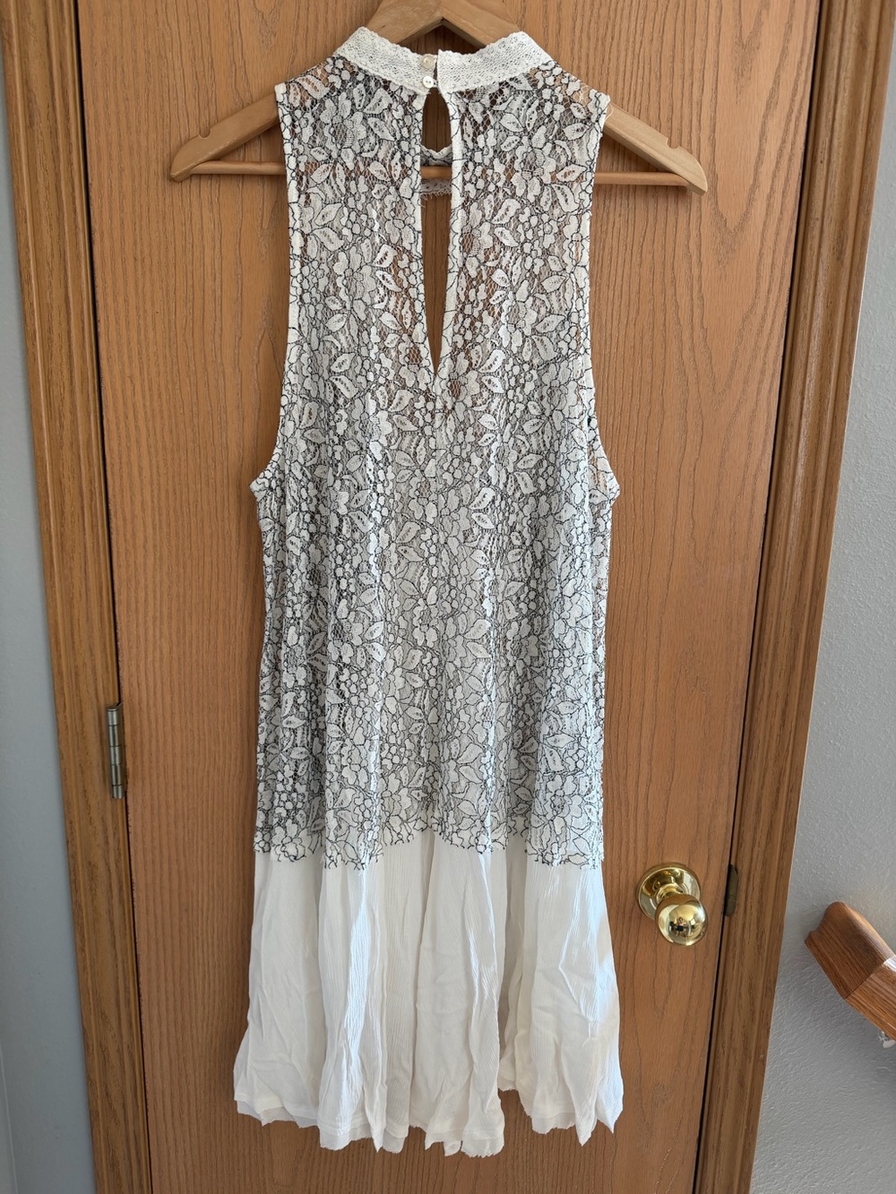 Free People Tell Tale Heart White Black Lace Boho Tunic Dress Women’s Size L - Picture 6 of 13